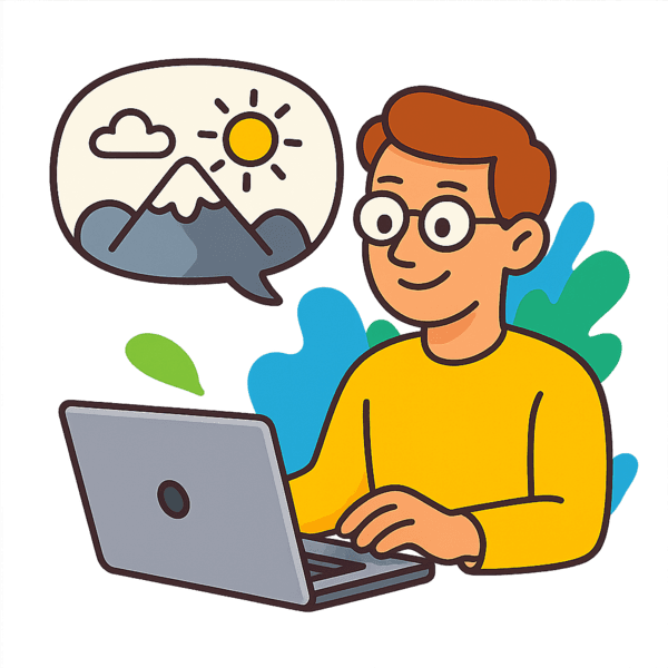 Illustration of a person typing on a laptop, representing sharing an idea.