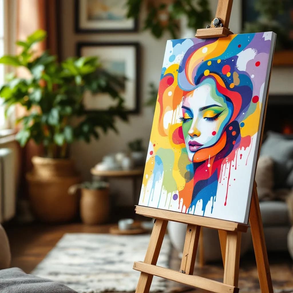 Person holding paint-by-numbers portrait