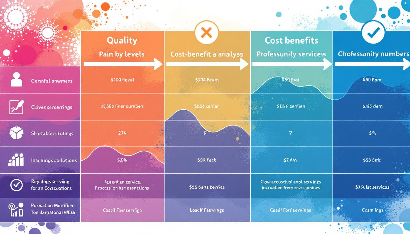 Professional service comparison chart showing quality levels and cost-benefit analysis for paint-by-numbers services