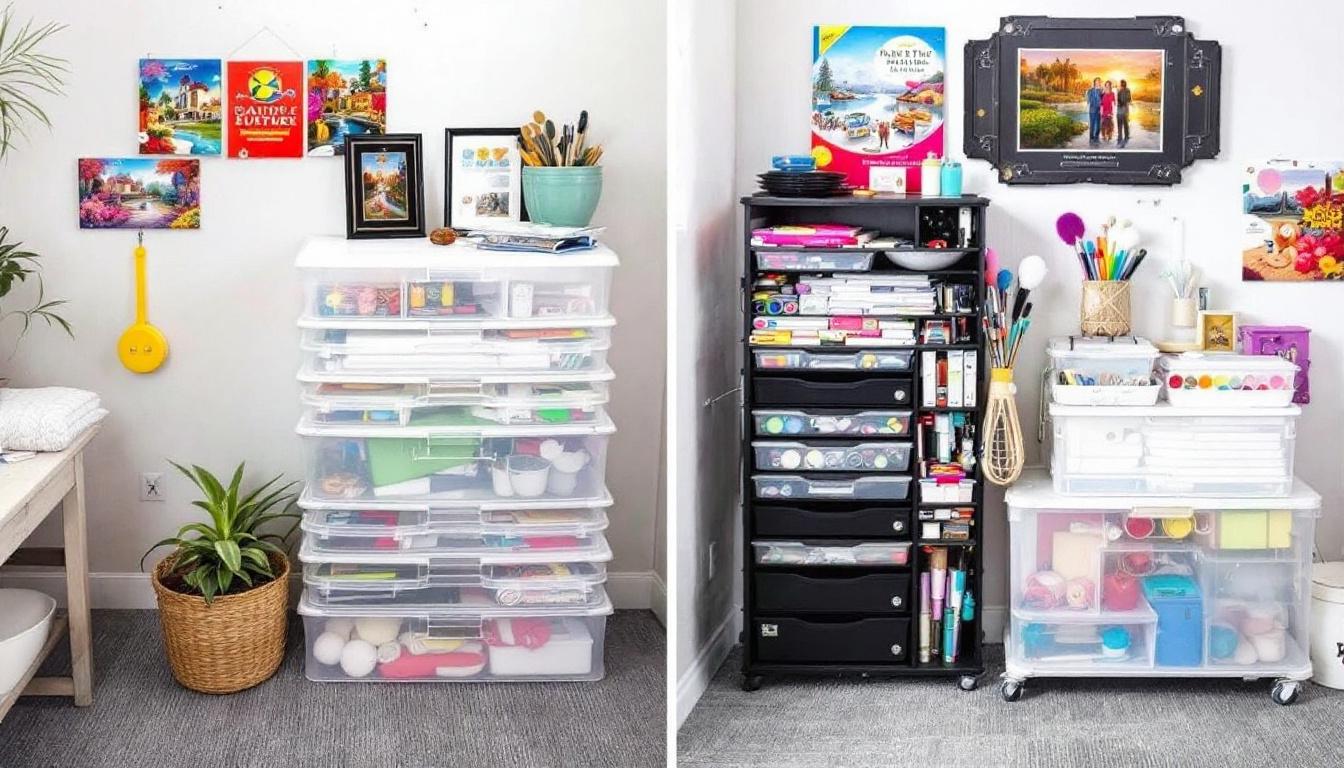 Organization and storage options for different sizes of paint-by-numbers kits and supplies