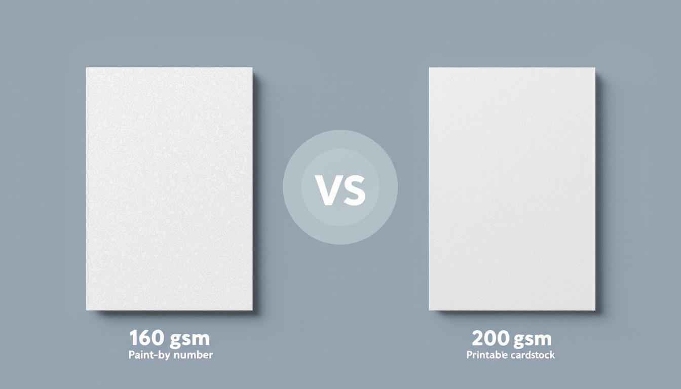 Side-by-side comparison of 160 gsm versus 200 gsm cardstock for printable paint-by-numbers patterns