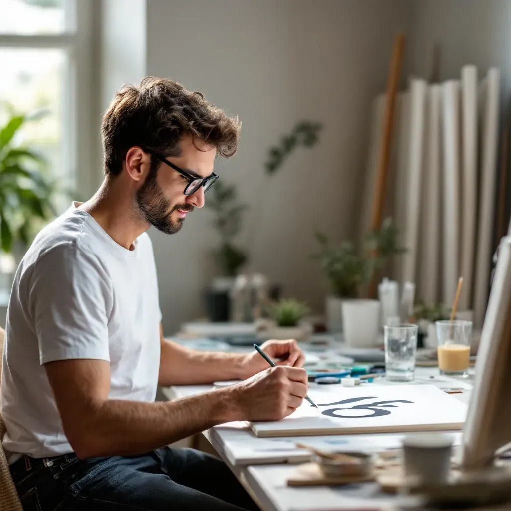 Adult Painting a Numbered Canvas at a Desk