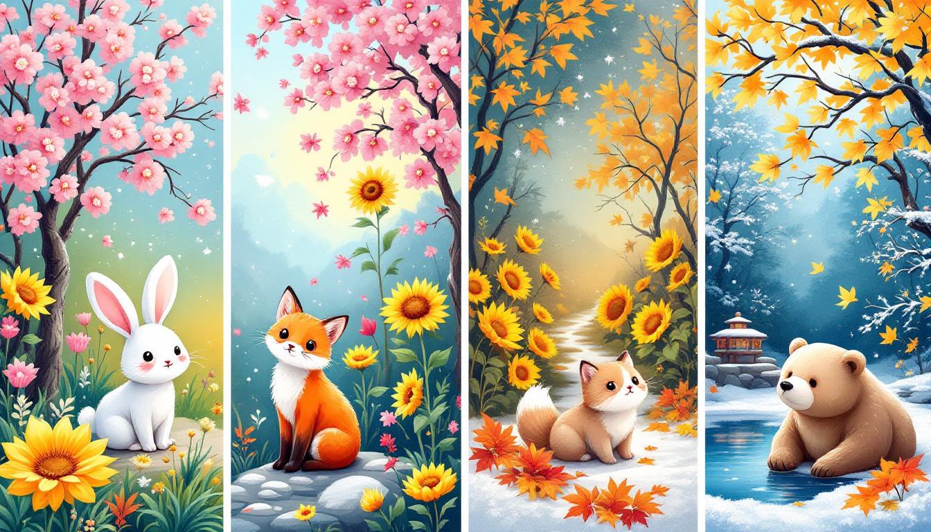 Seasonal cute zen paint by numbers collection showing year-round kawaii therapy themes for mood support