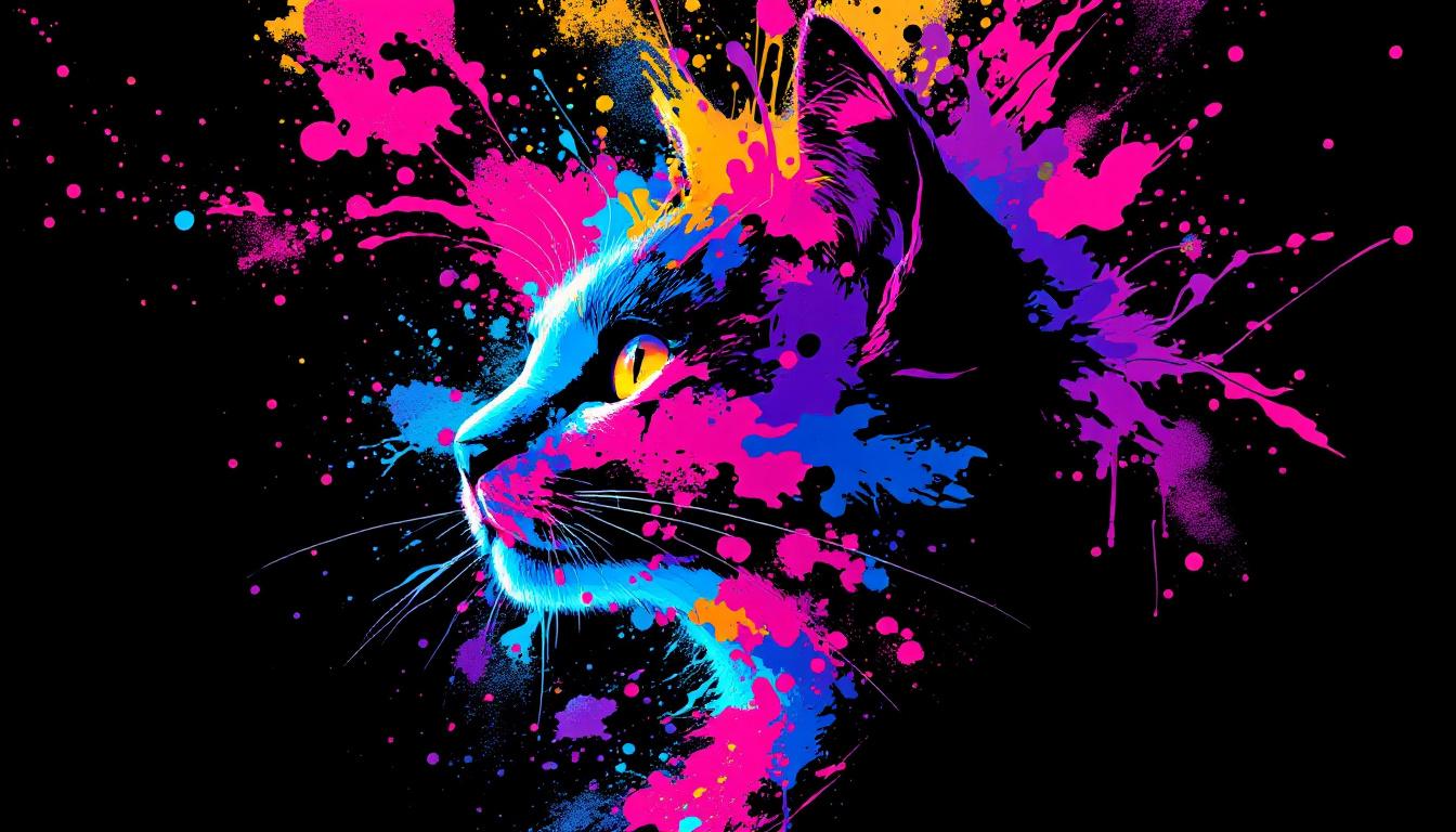 Abstract color-splash cat paint-by-numbers artwork