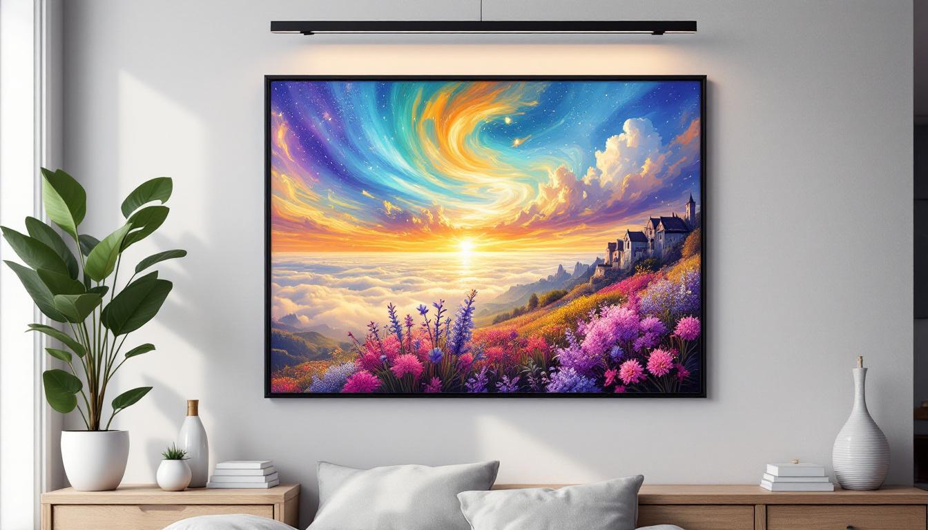 Beautiful finished DIY paint-by-numbers artwork displayed in modern frame showing professional results