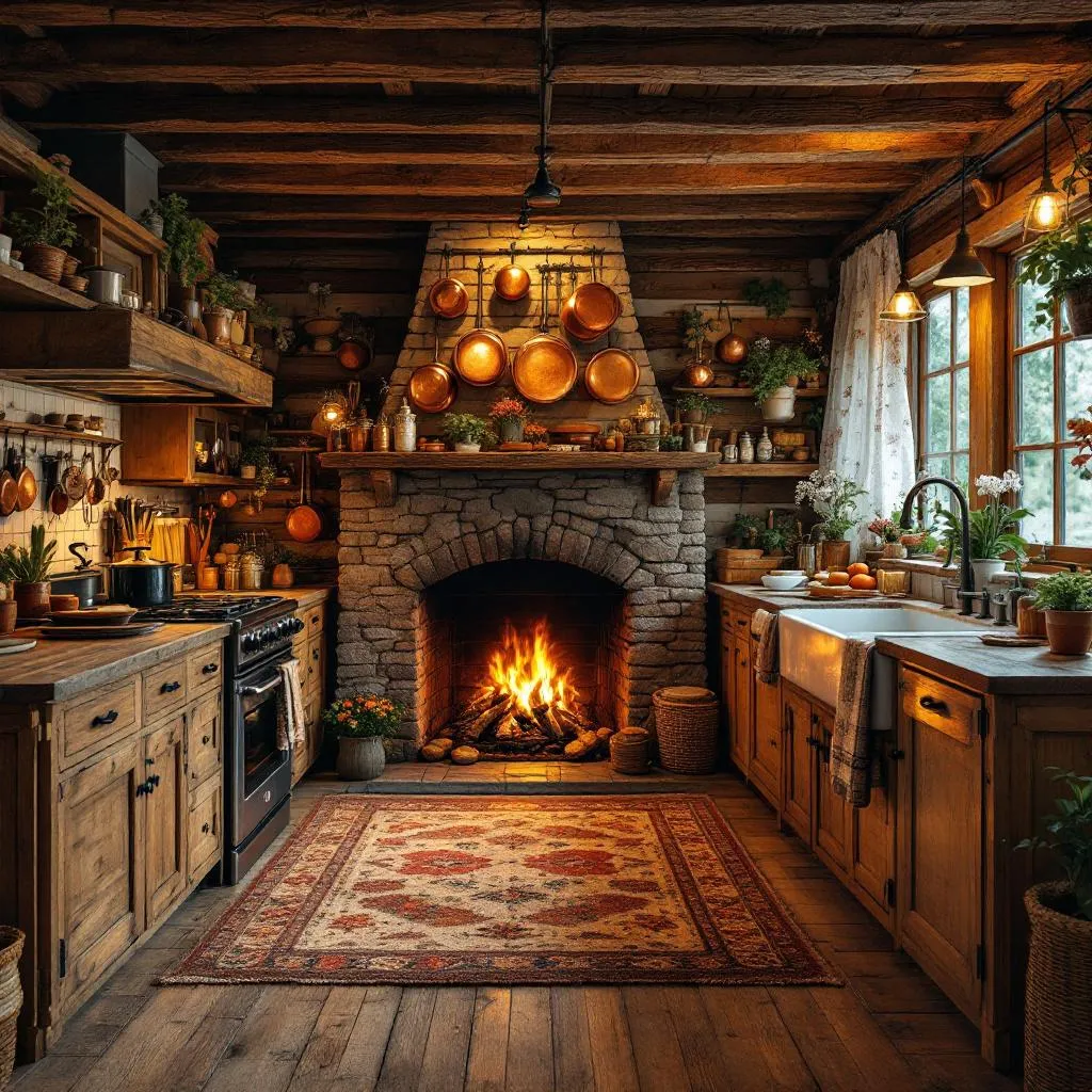 Rustic cabin kitchen interior with warm lighting - AI generated paint by numbers example