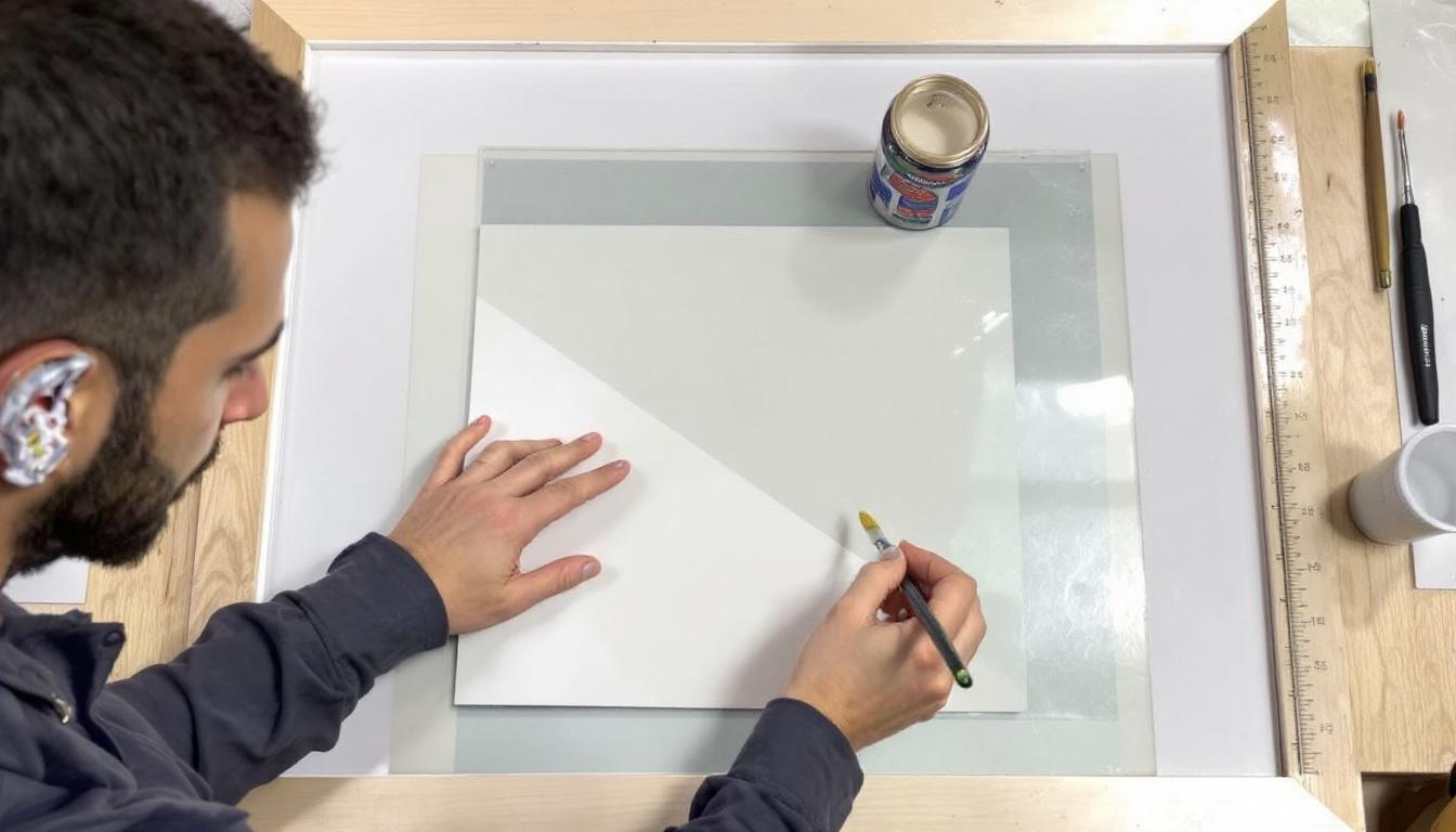 Professional matting and glazing setup with acid-free mat board and UV-protective glass for paper paint-by-numbers