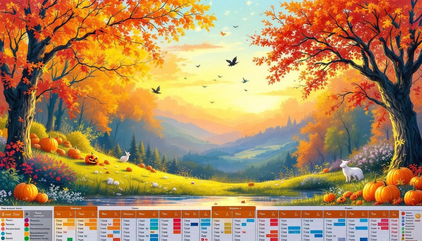 Seasonal paint by numbers timing calendar showing optimal start dates for Christmas, Halloween, Easter and summer projects