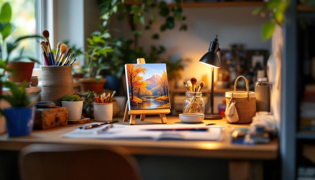 Cozy compact workspace setup ideal for mini paint-by-numbers projects