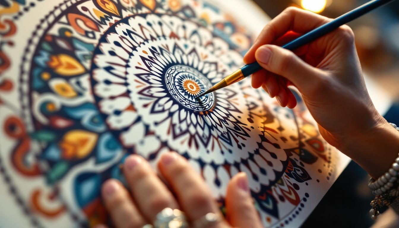 Artist painting cultural paint by numbers design demonstrating traditional color techniques and cultural respect