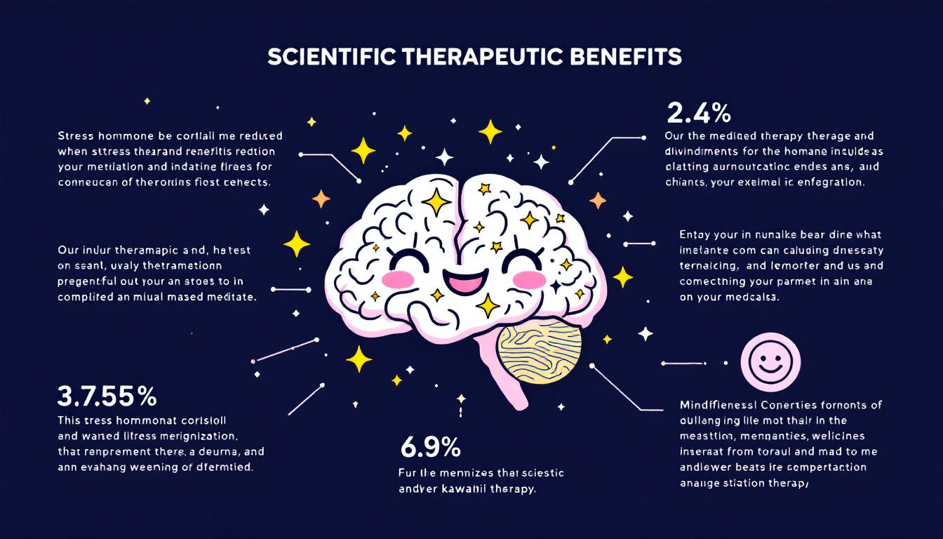 Scientific benefits of cute zen paint by numbers therapy showing cortisol reduction and mindfulness enhancement