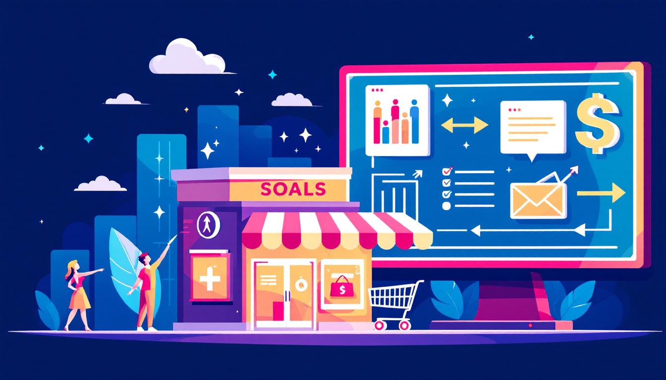 Visual comparison concept showing physical store building next to computer screen with decision arrows, representing shopping choice options