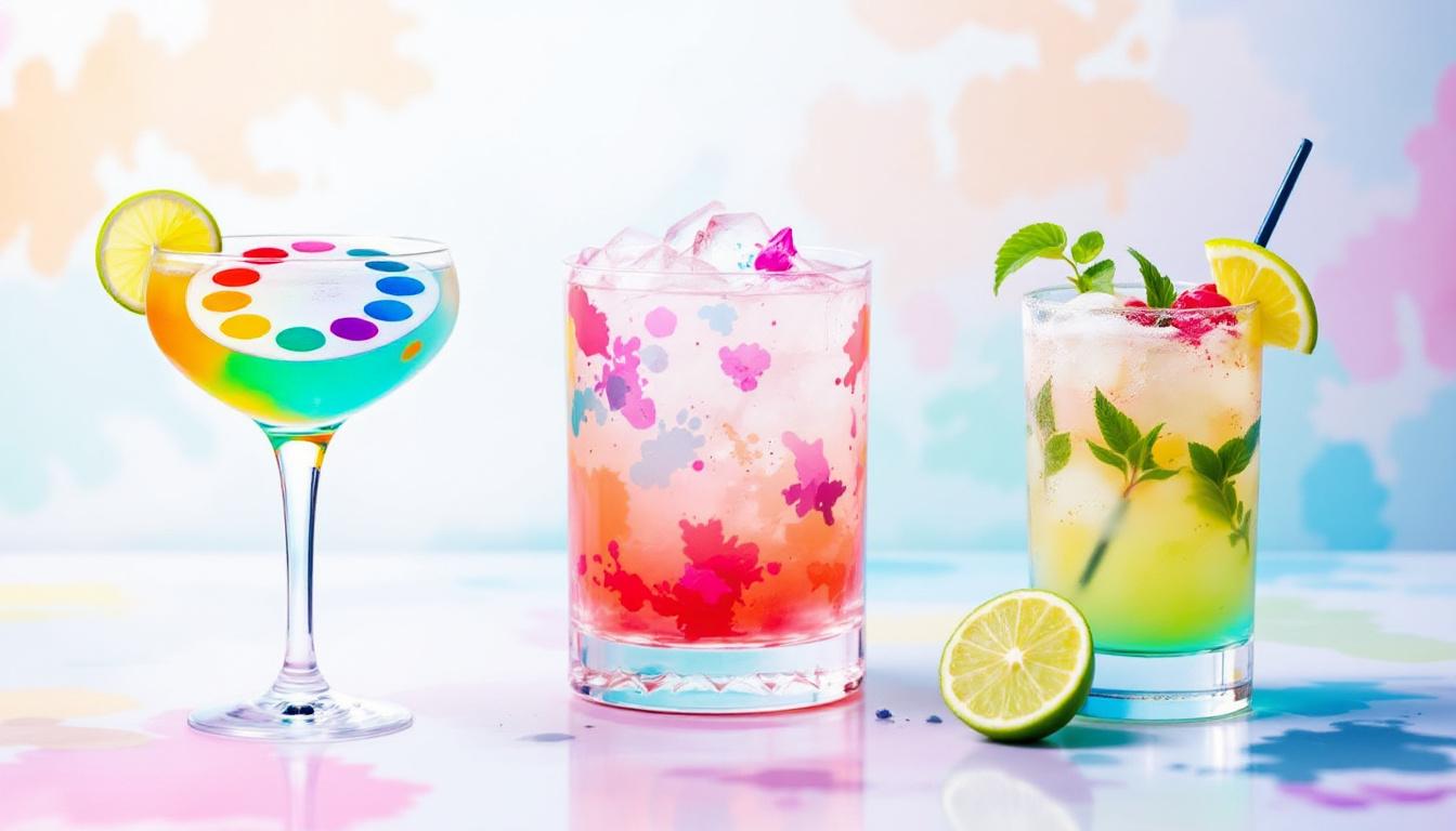 Signature cocktail recipes perfect for adult paint by numbers parties with colorful presentations