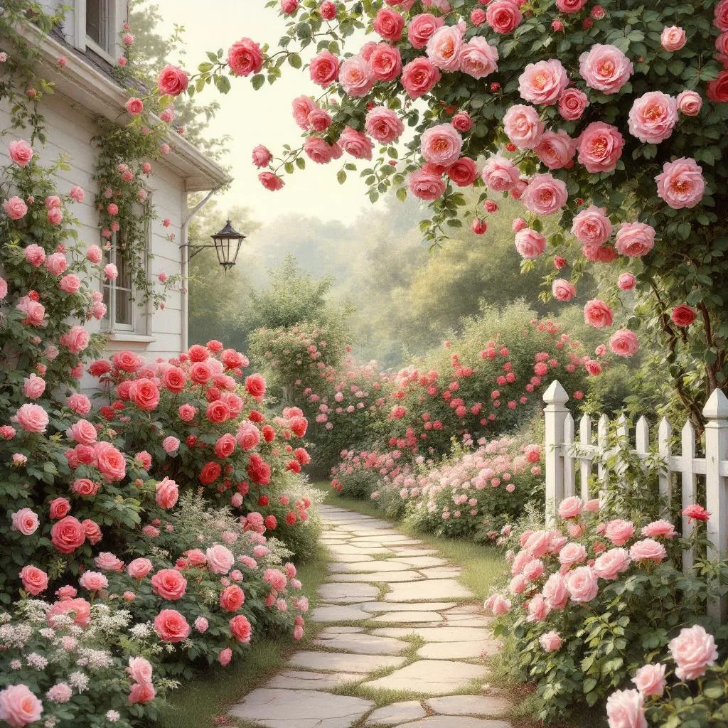 Vintage rose garden in full bloom - AI generated paint by numbers example