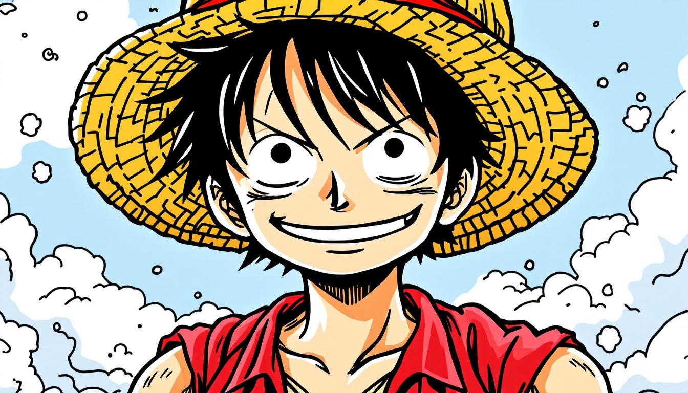 Detailed Monkey D. Luffy character in paint-by-numbers style with red vest and straw hat