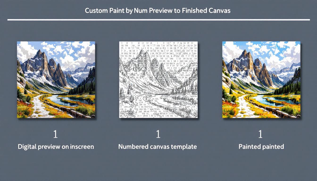 custom paint by numbers preview and finished canvas
