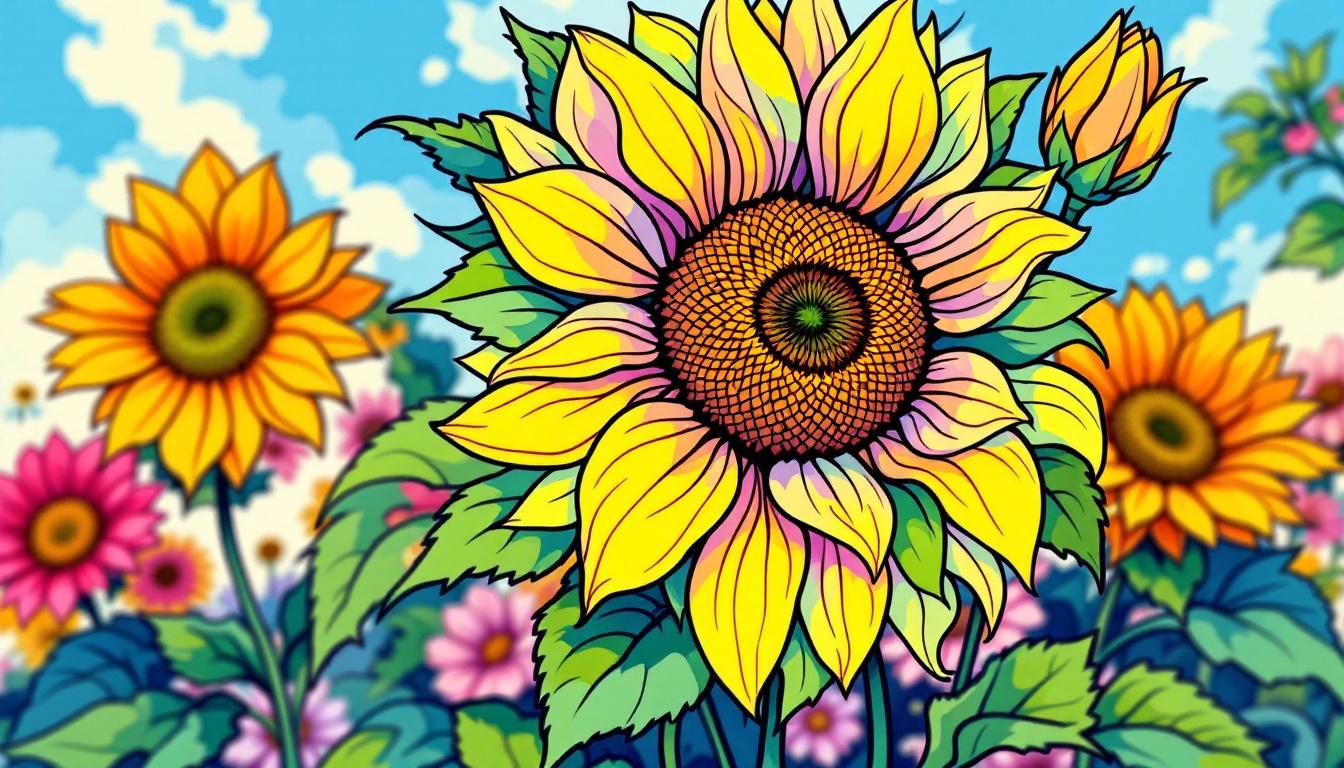 Easy beginner-friendly sunflower paint-by-numbers design with large numbered sections and bold outlines, perfect for first-time painters
