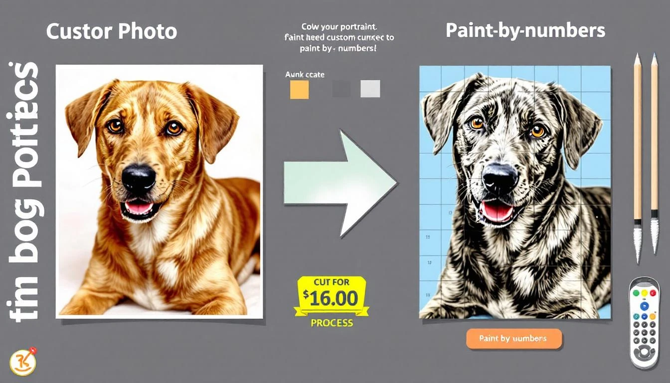 Gallery wall showing multiple framed dog paint by numbers in coordinated frames with proper spacing and lighting arrangement