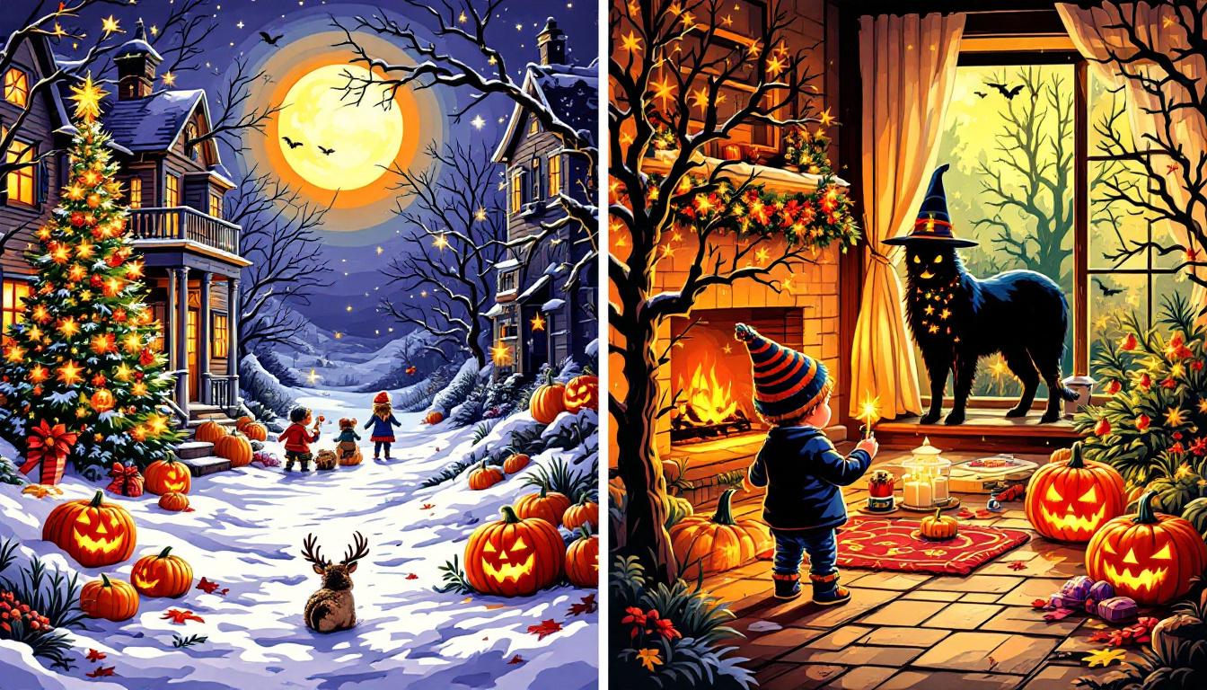 Seasonal paint by numbers Christmas and Halloween projects with family painting together