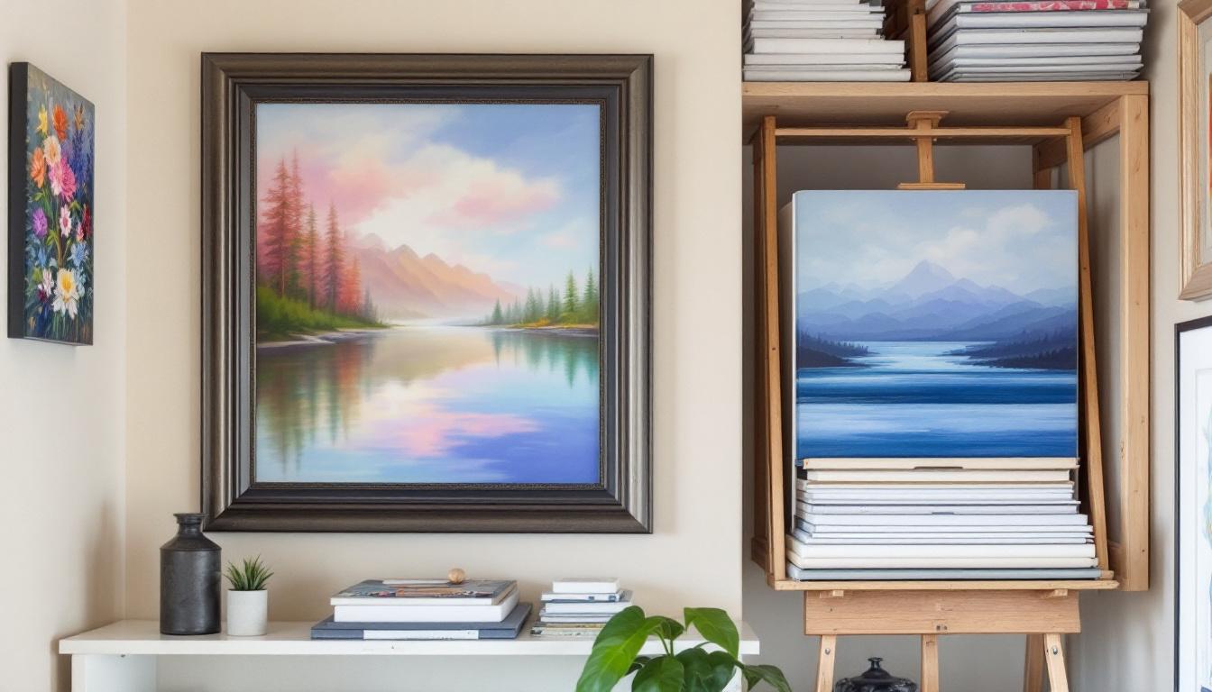 Comparison of storage methods for framed artworks on walls versus unframed canvases in portfolio folders