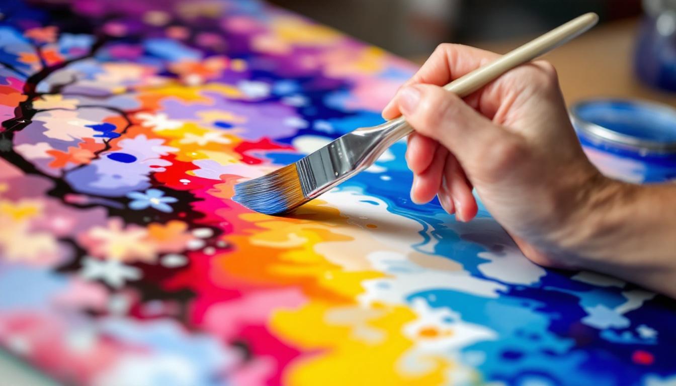 Applying acrylic varnish to a completed paint-by-numbers painting