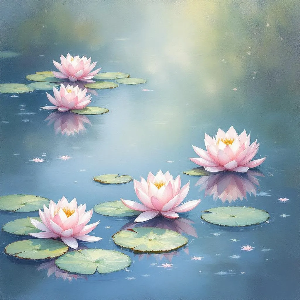 Monet's water lilies impressionist style painting - AI generated paint by numbers example