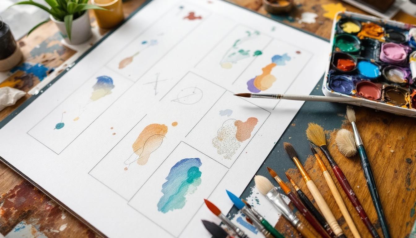 Budget analysis visualization showing three different price tiers of paint-by-numbers brush sets ($10, $25, $50+) with features, expected lifespan, and value comparison in organized layout