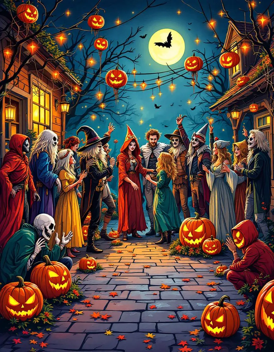 Festive Halloween costume party scene