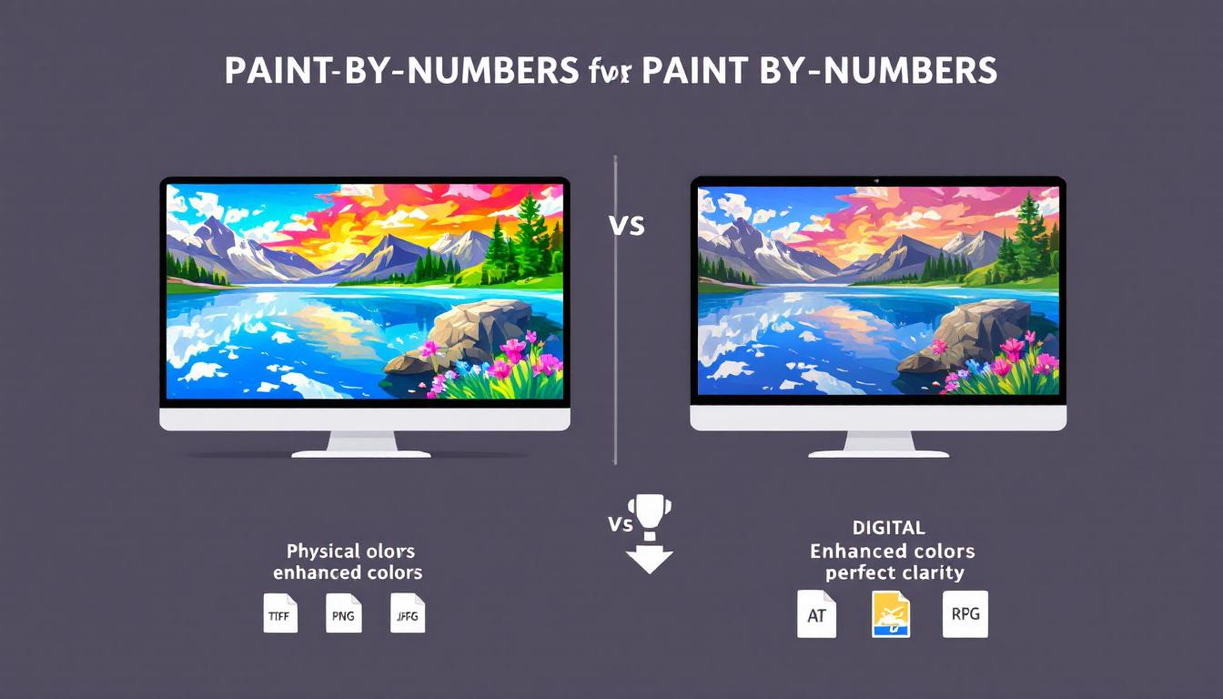 Side-by-side comparison showing physical paint-by-numbers artwork and its enhanced digital version