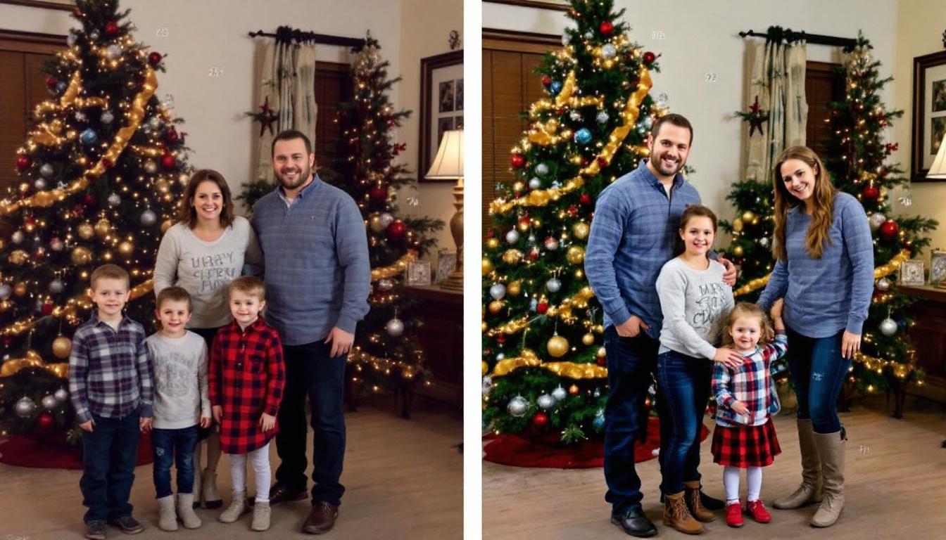Custom Christmas family photo converted to personalized paint by numbers kit by Paintby.ai