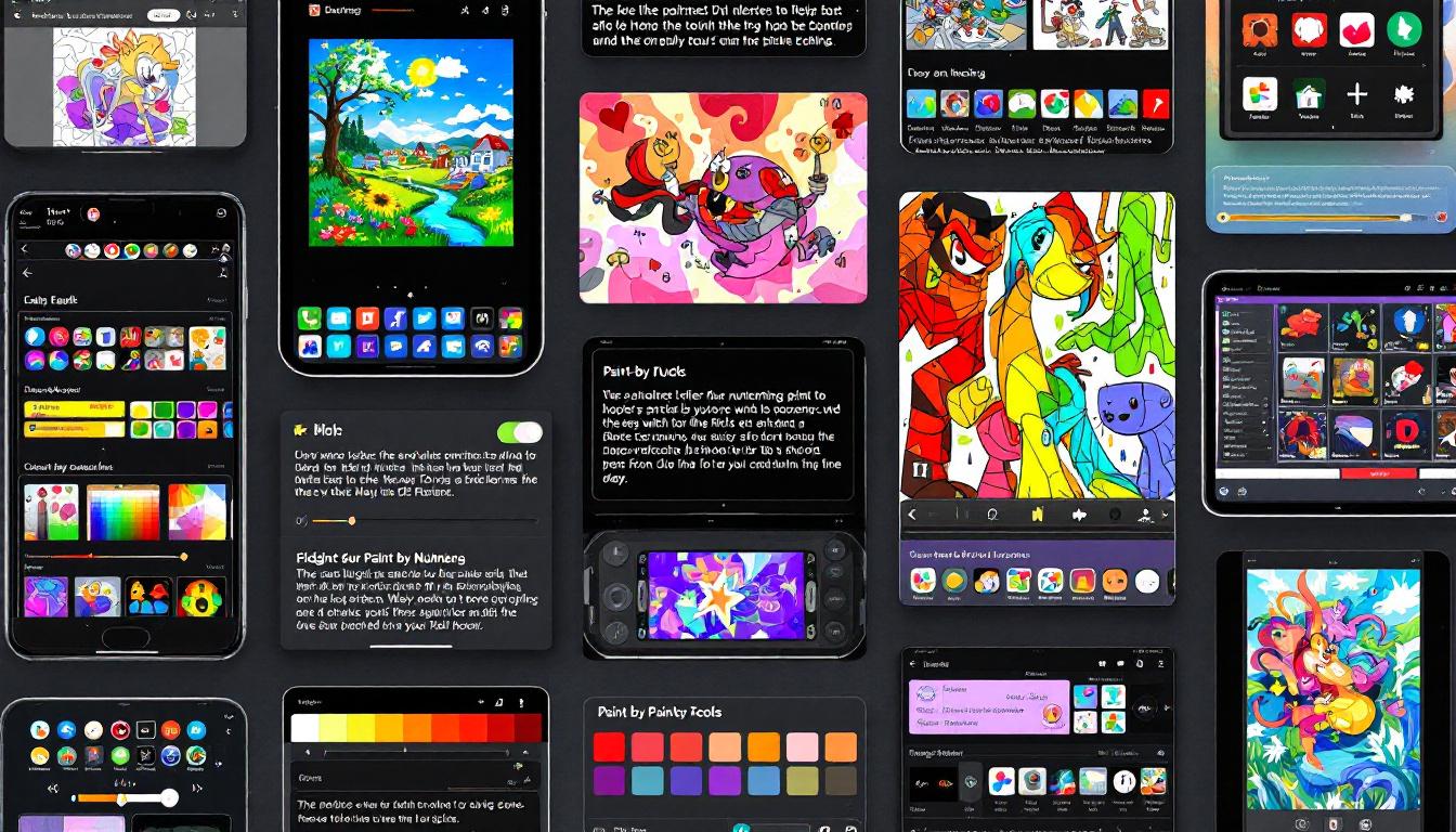 Collection of digital paint-by-numbers tools and apps on various devices