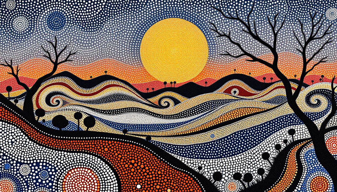 Respectful contemporary Australian art inspired by traditional techniques featuring outback landscape paint by numbers design