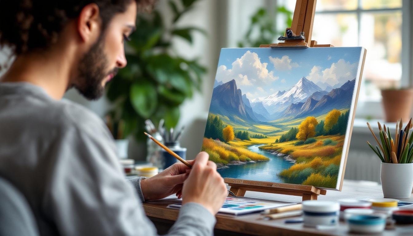 Person working on standard paint by numbers kit with proper technique and organized workspace
