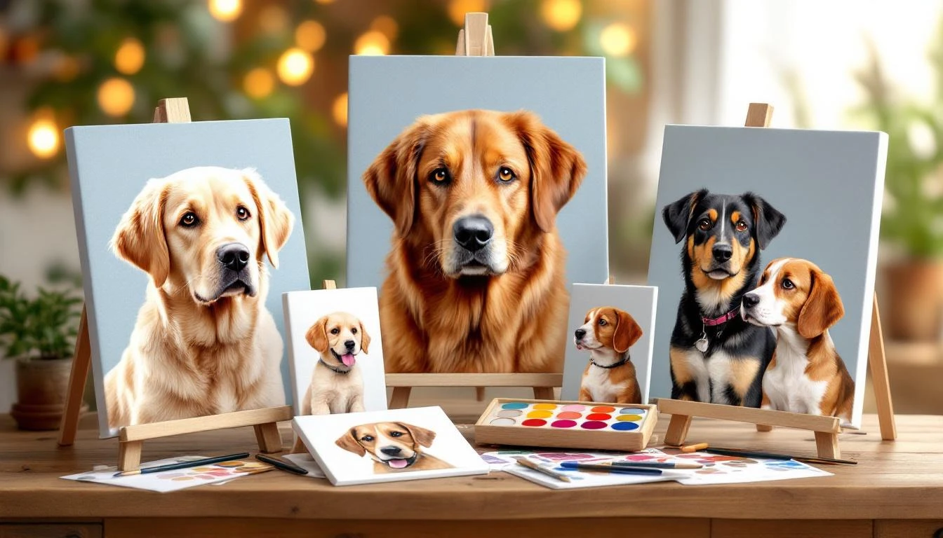 Close-up detail work showing realistic dog eye painting technique with reflection and depth, demonstrating numbered section precision work