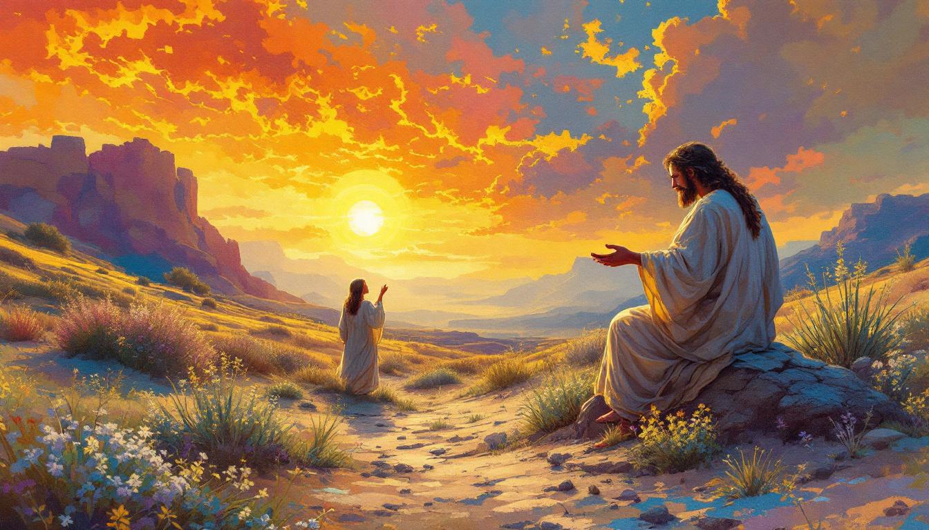 Artist painting biblical scene using paint-by-numbers technique for religious meditation and spiritual growth