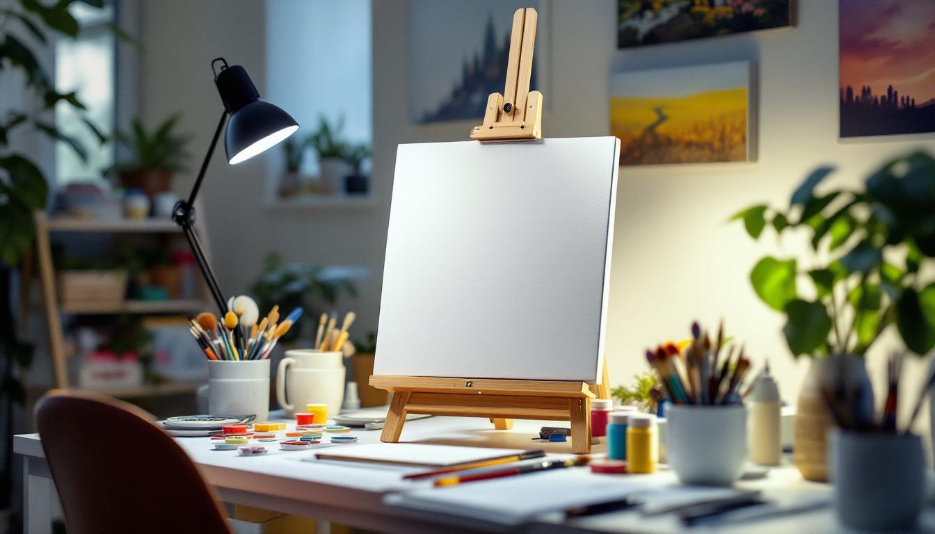 Optimal paint by numbers workspace setup with proper lighting and organization for Bob Ross techniques