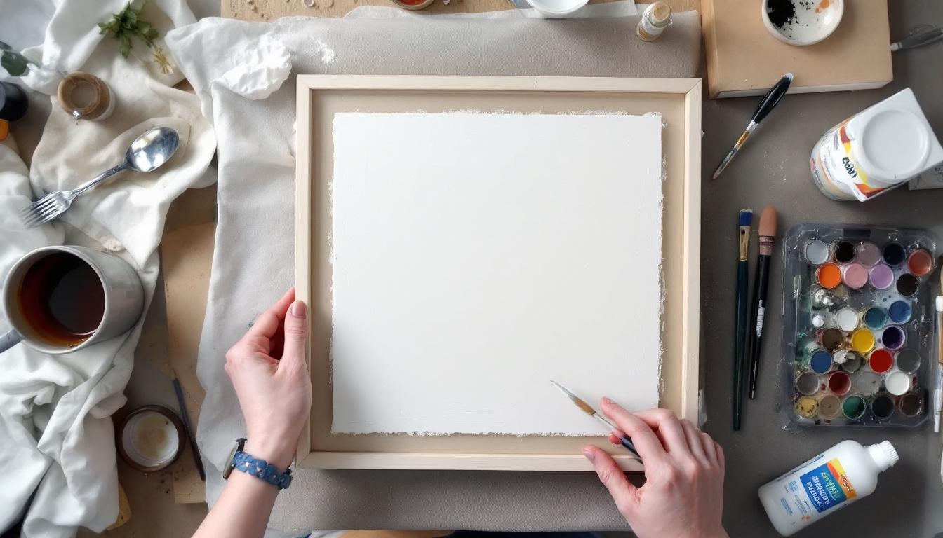 Paint-by-numbers canvas being prepared for framing with professional materials and varnish application