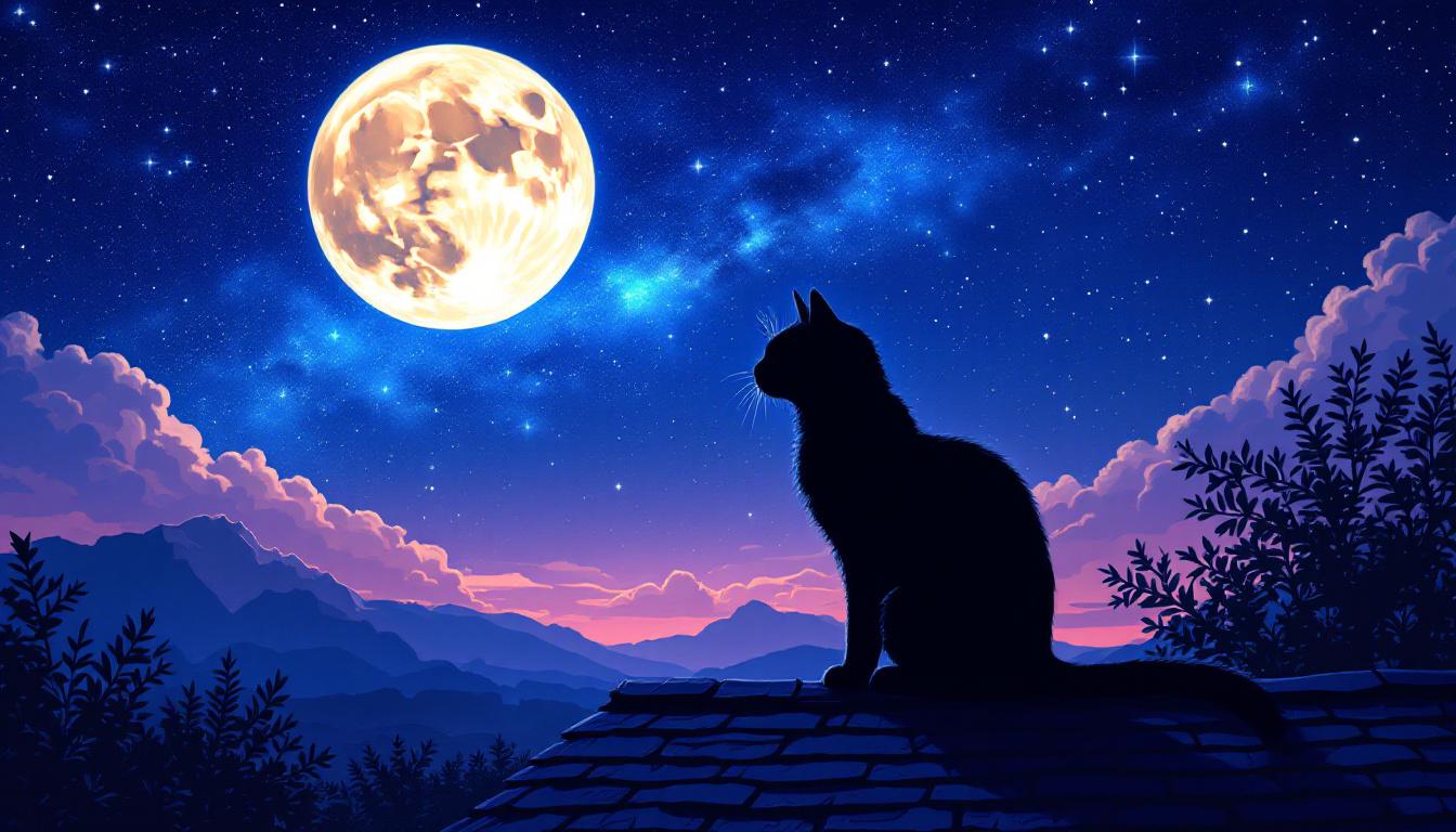Black cat paint-by-numbers with galaxy night sky