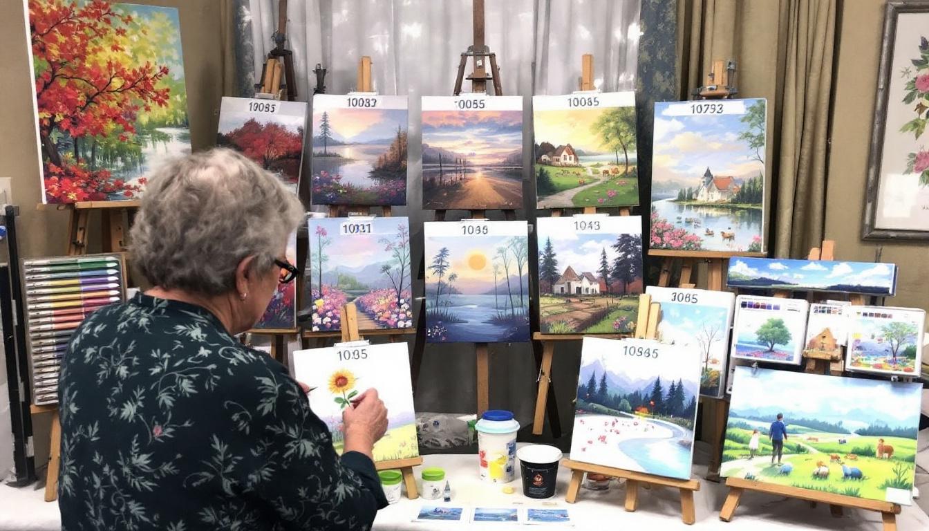 Large-print paint by numbers kits designed for elderly beginners with simplified numbering and nature themes for therapeutic art