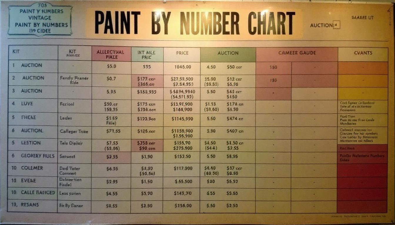 Vintage paint by numbers value guide showing 1950s kit prices and collector market trends