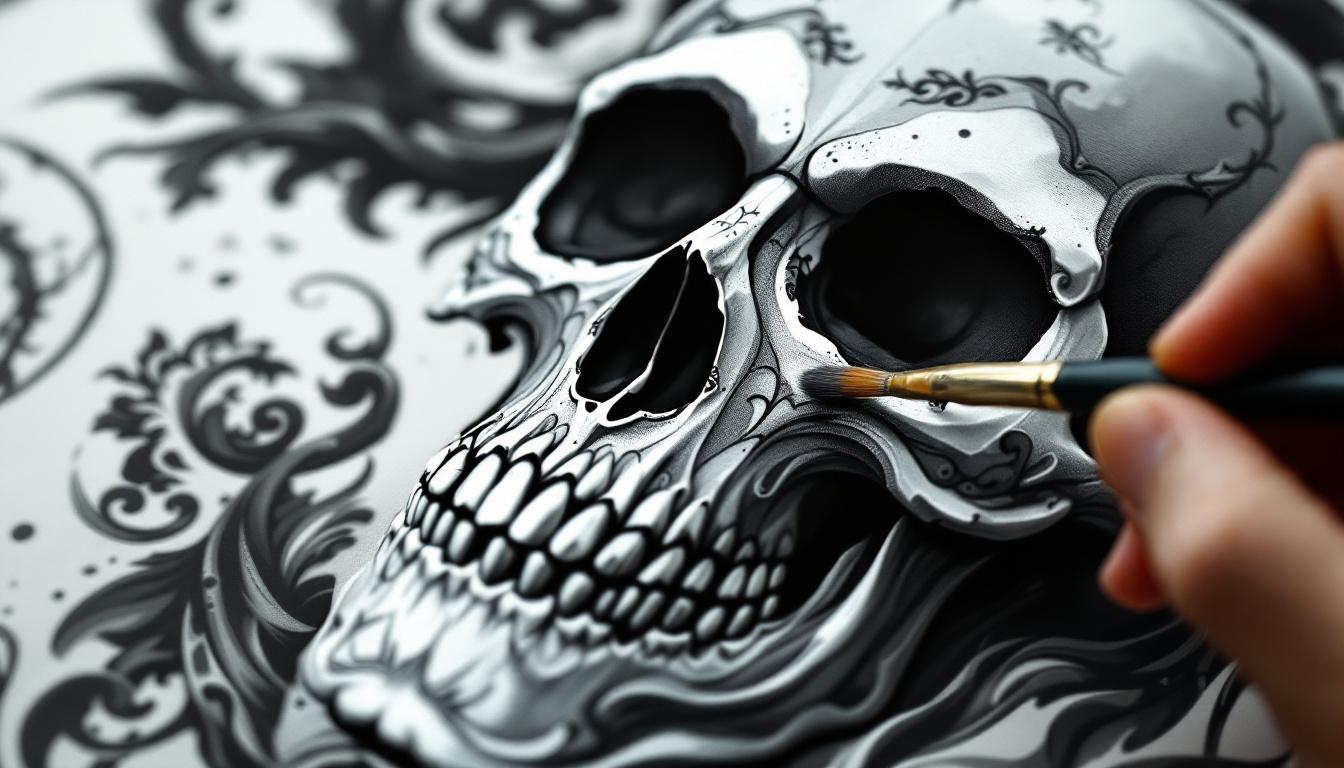 Advanced painting techniques for detailed skull gothic paint by numbers design
