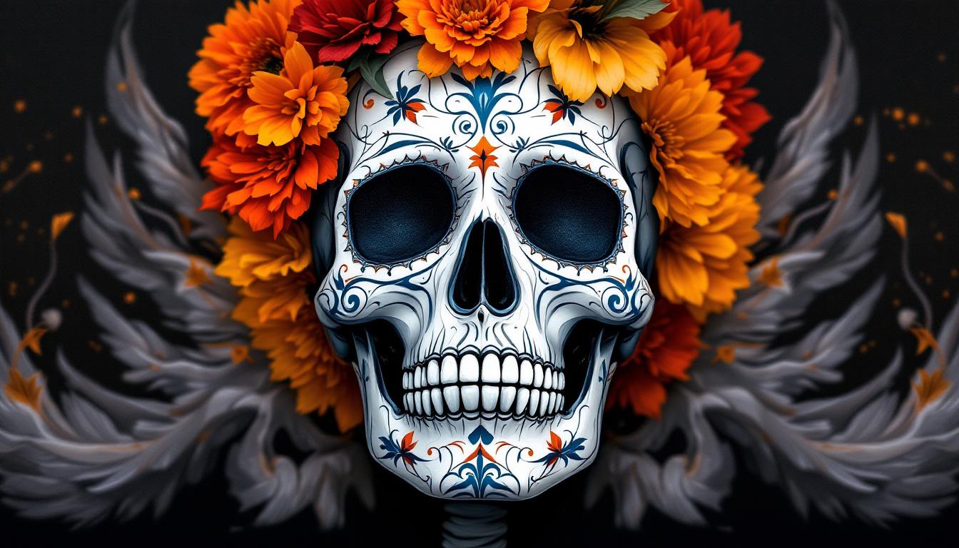 Skull gothic paint by numbers displayed for Halloween and Día de los Muertos celebrations