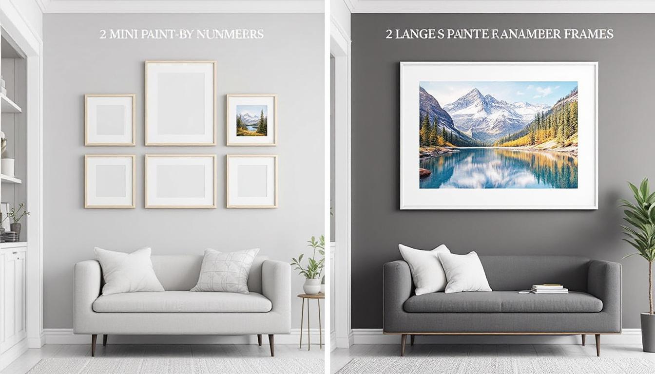 Framing ideas for small and large paint by numbers showing creative display options