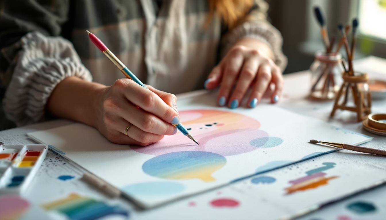 Mindful painting technique demonstration using cute zen paint by numbers for stress relief and meditation