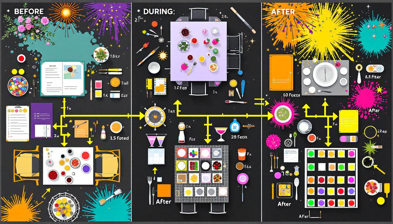 Step by step cocktail paint by numbers party setup guide for hosts with timeline and supplies