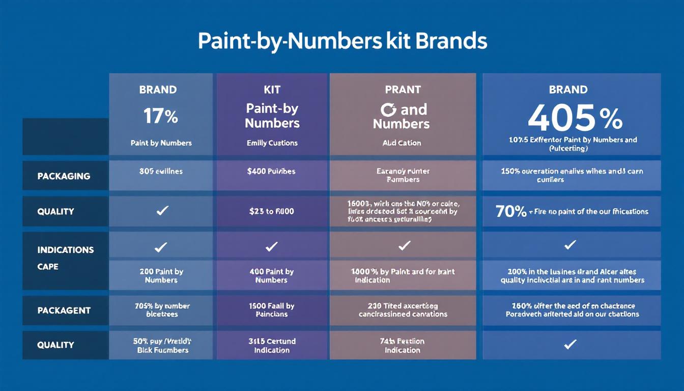 Brand comparison display showing different paint by numbers kit packaging and quality indicators