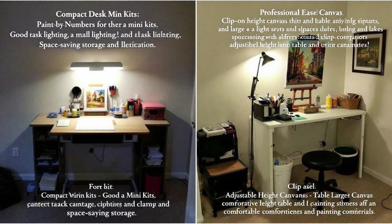 Paint by numbers workspace for small and large canvases showing different setup requirements