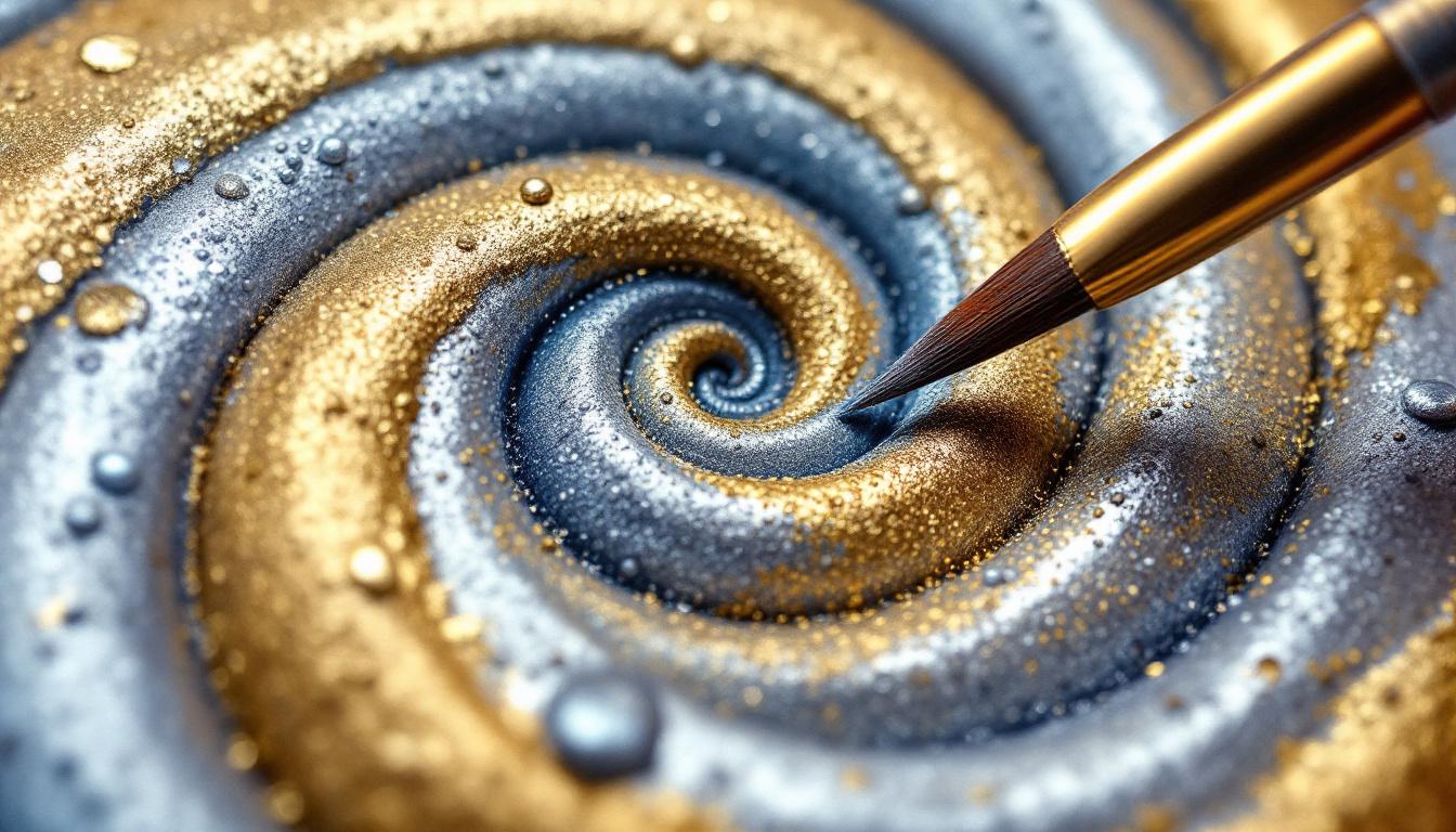 Close-up of metallic unicorn horn painting technique showing spiral texture creation